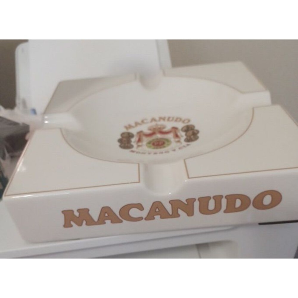 MACANUDO Montego Y Cia Large 4 Cigar Port Porcelain Logo Ashtray 9 1/2" Square